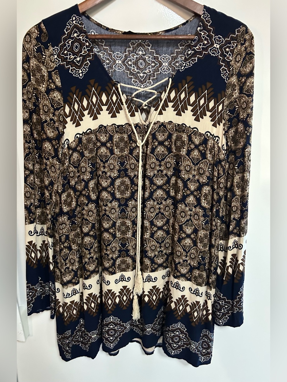 Anthropologie Blu Pepper Paisley Flowy Loose Blouse flare sleeve bohemian boho M - Picture 4 of 13
